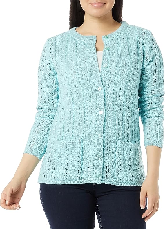 amerimark女式绞花针织开衫毛衣–轻质长袖针织